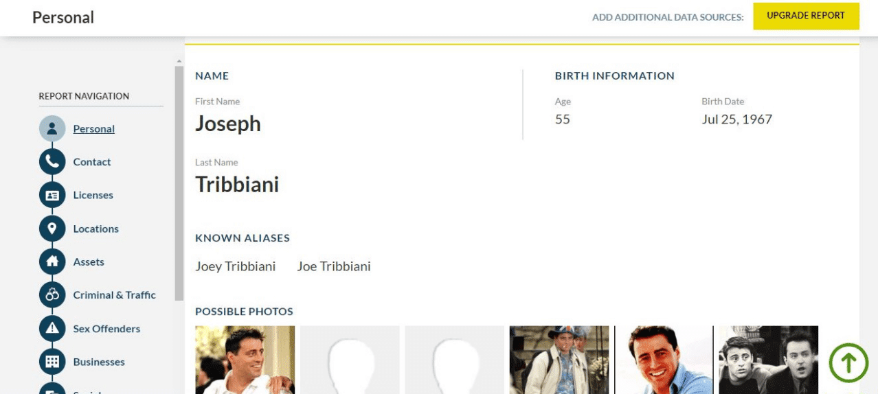 Intelius people search report