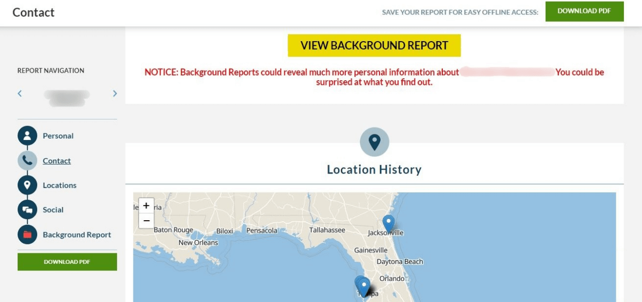 Intelius phone reports page