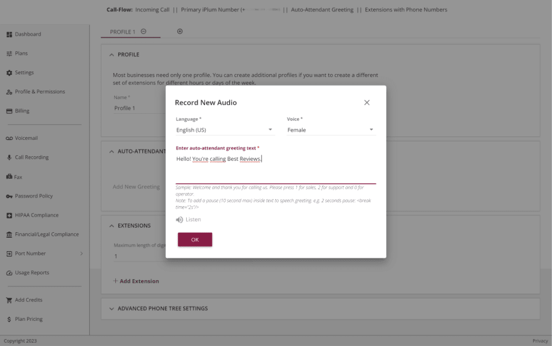iPlum auto-attendant