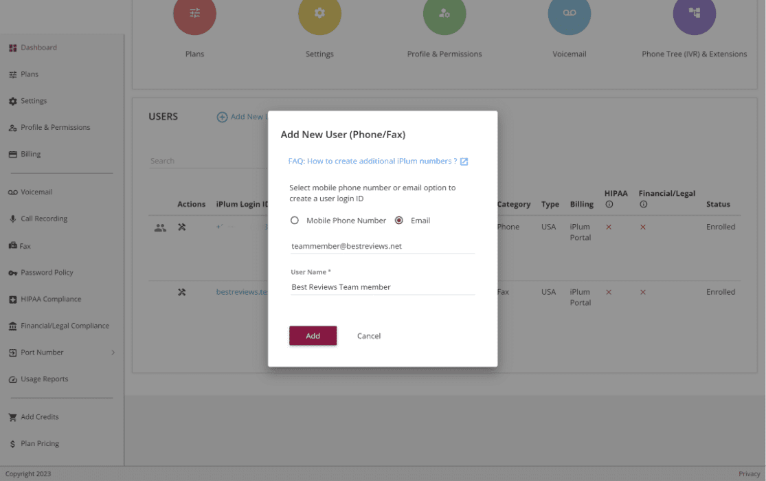 Adding a user to iPlum