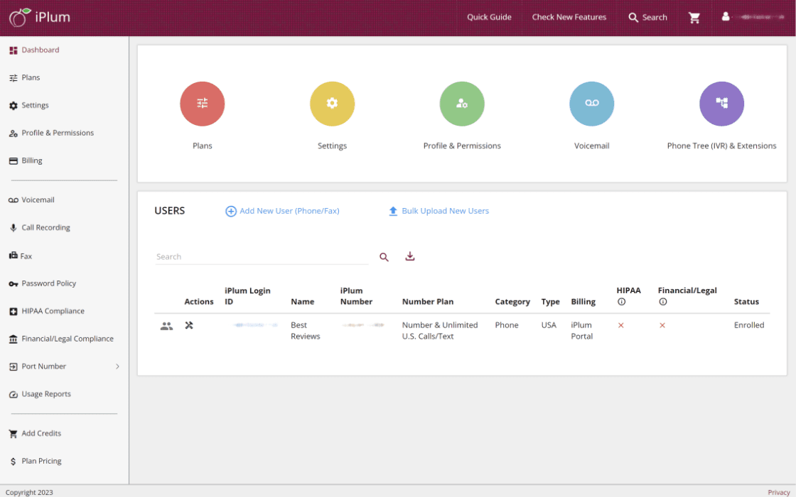 iPlum online interface