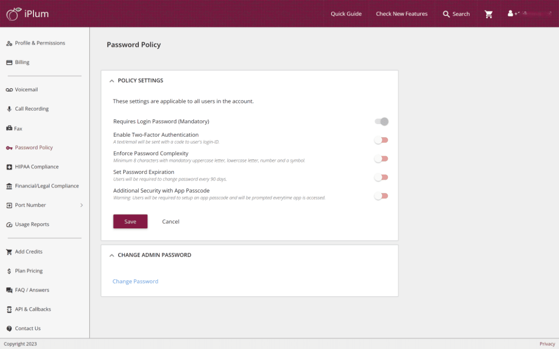 iPlum password security