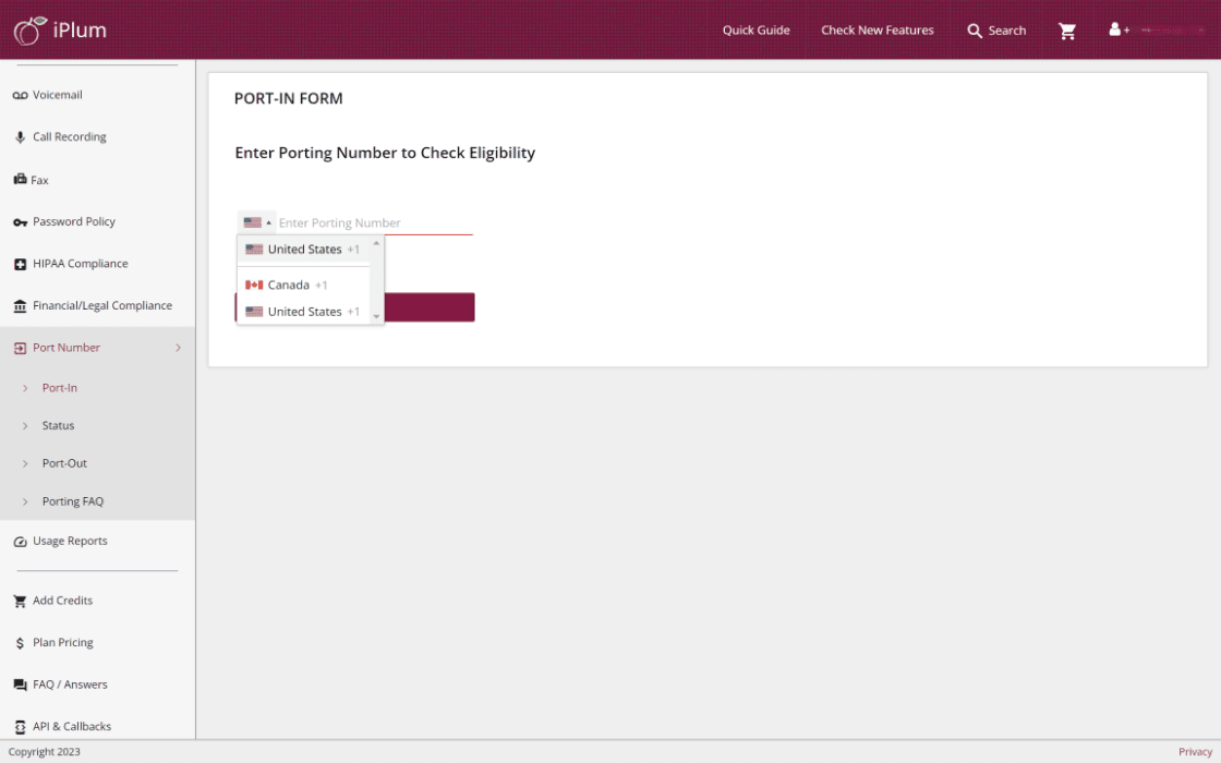Porting a number to iPlum