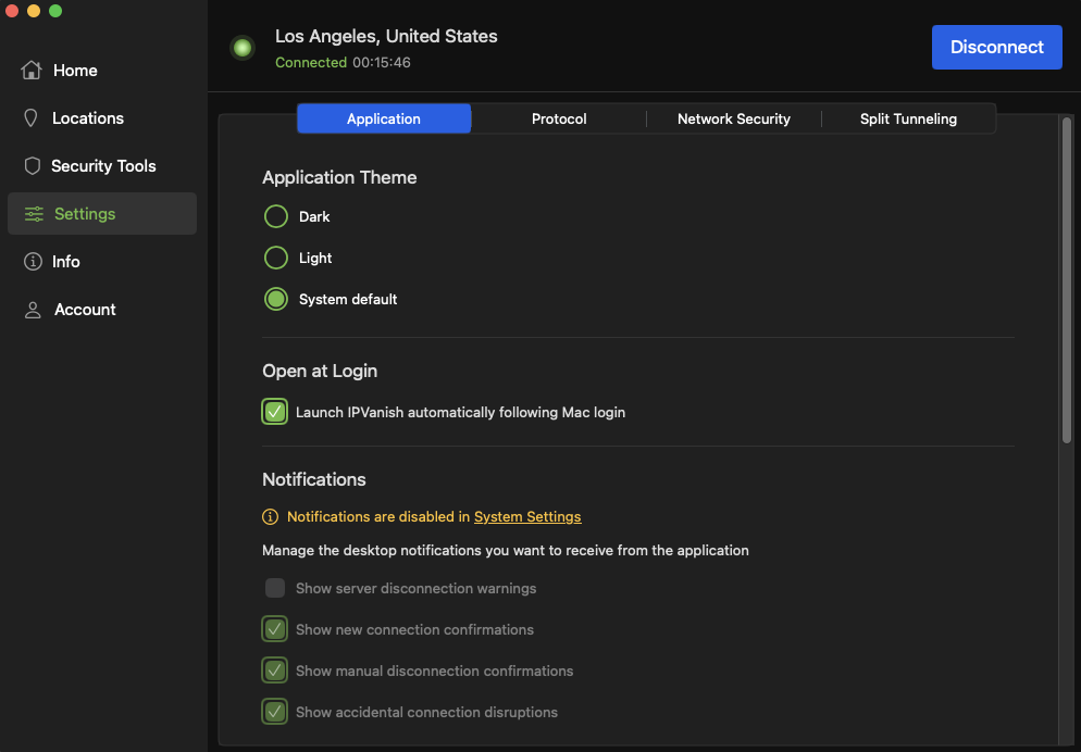 IPVanish app settings