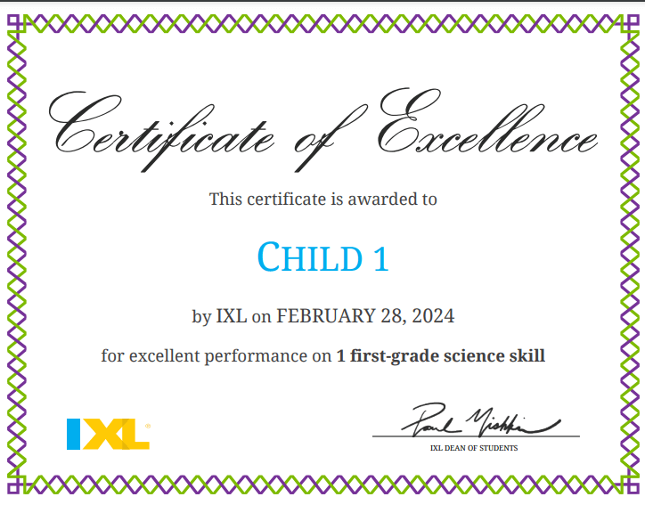 IXL certificate