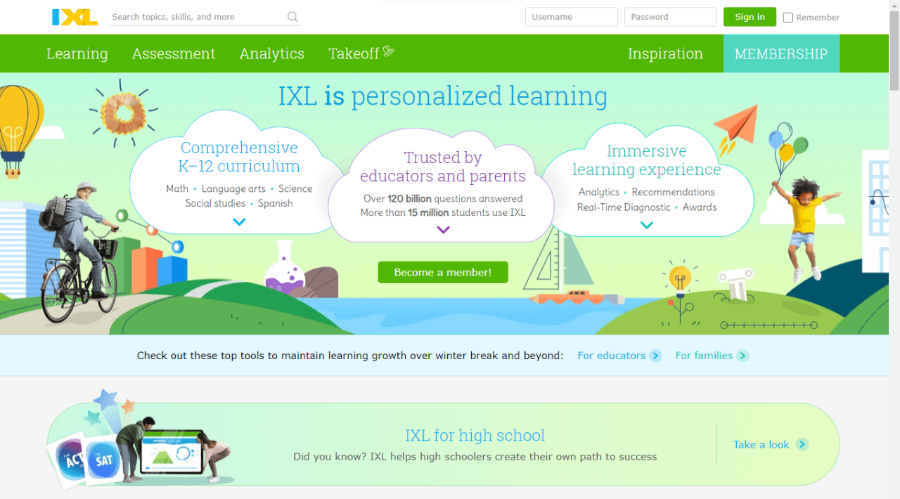 IXL homepage