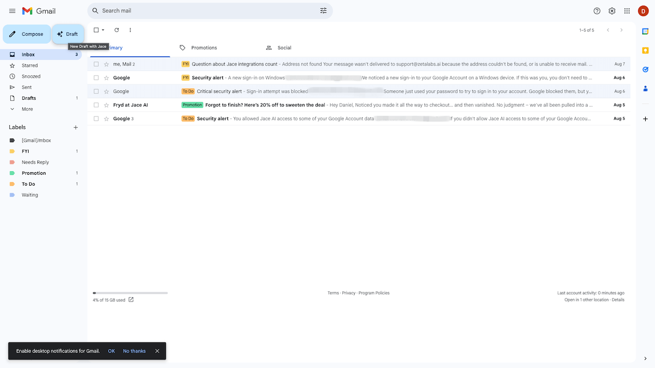 Jace AI Gmail interface