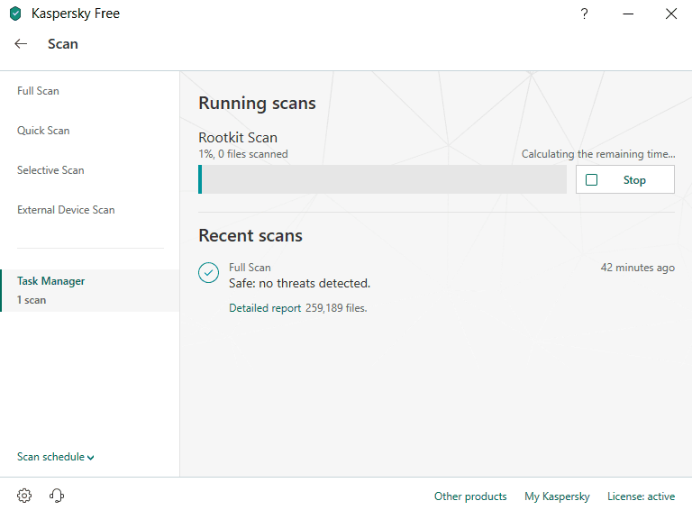 Full scan in Karspersky Free Anti-Virus