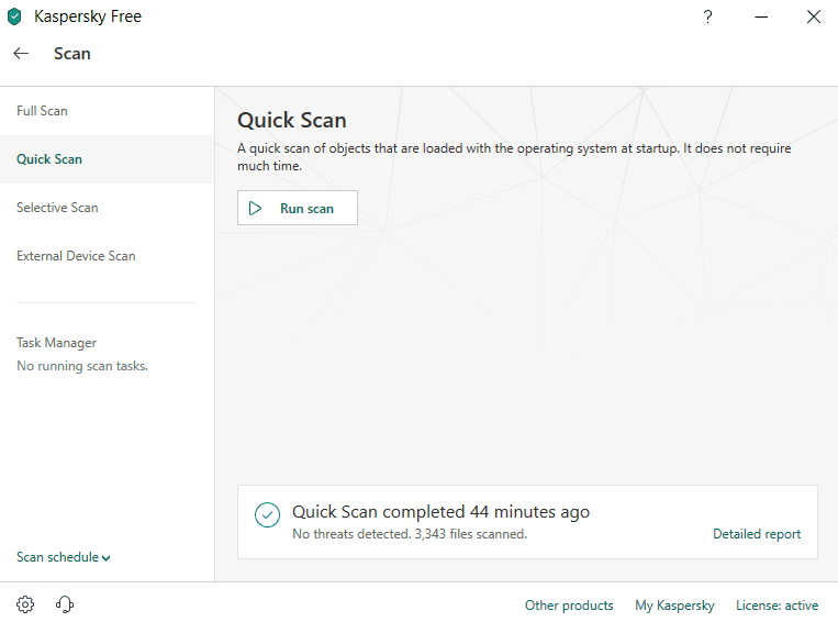 Kaspersky Free Anti-Virus quick scan