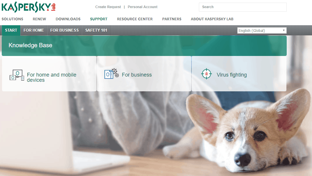 Support page for Kaspersky Free Anti-Virus