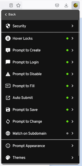 Keeper browser extension settings