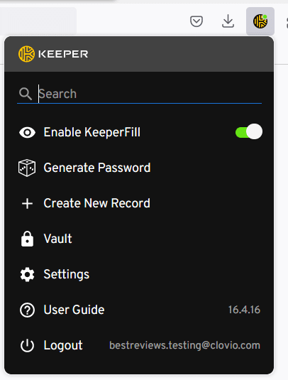 Keeper browser extension