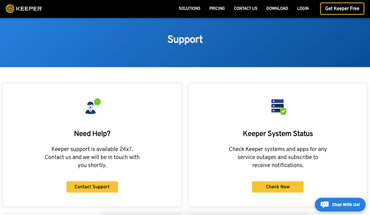 Keeper chat customer support