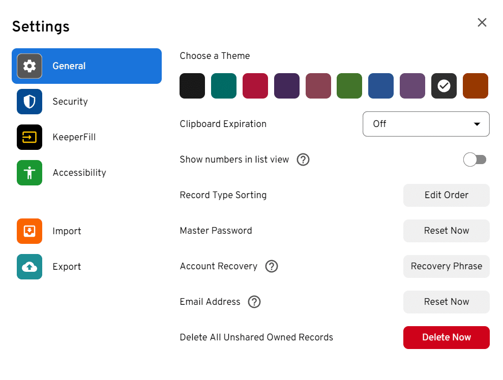Keeper general settings