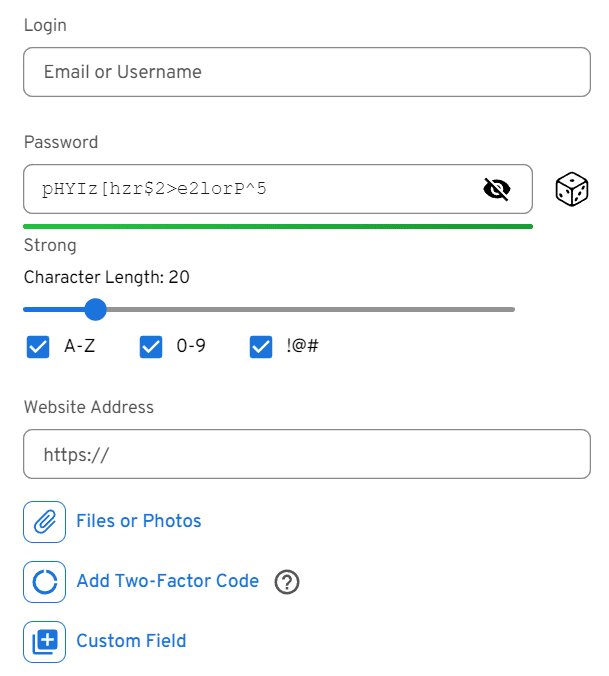 Keeper password generation