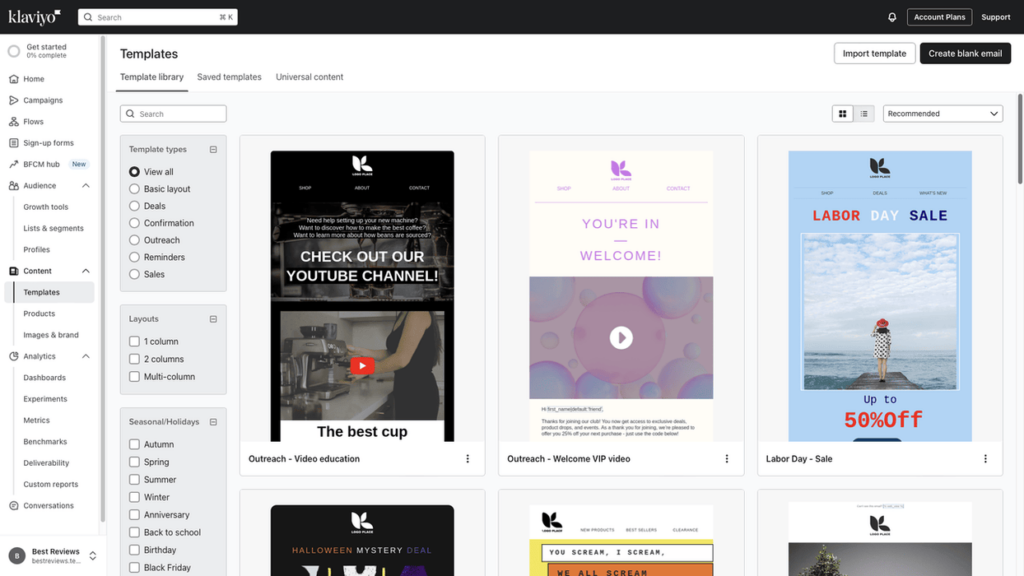 Klaviyo email templates