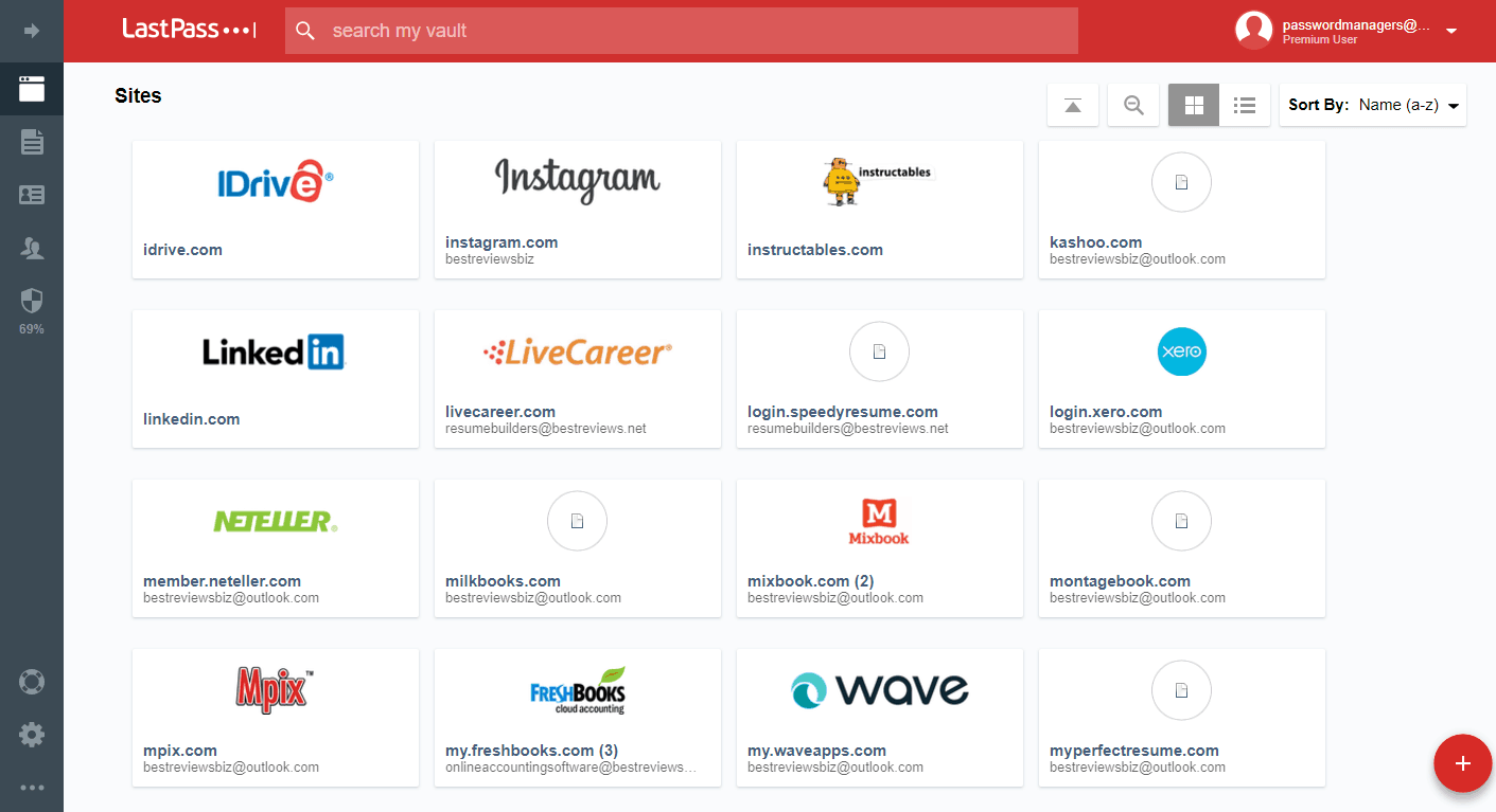 Lastpass account dashboard