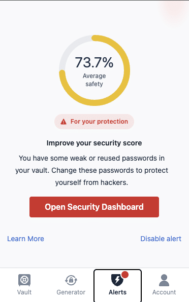 LastPass browser extension security dashboard
