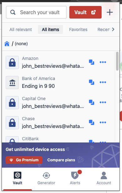 LastPass browser extension vault