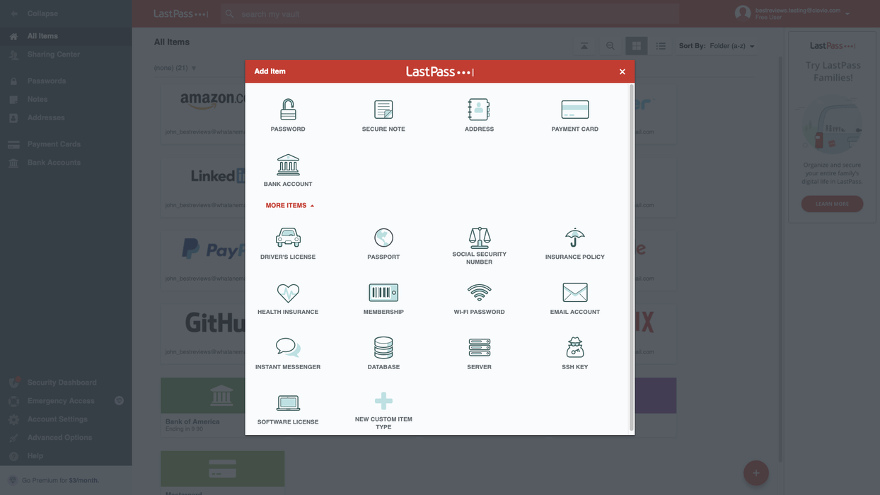 LastPass credential types