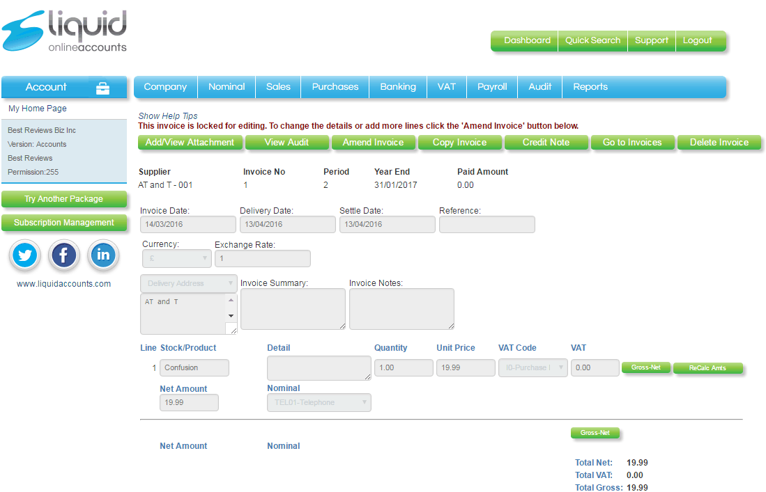 Creating bills in Liquid Accounts