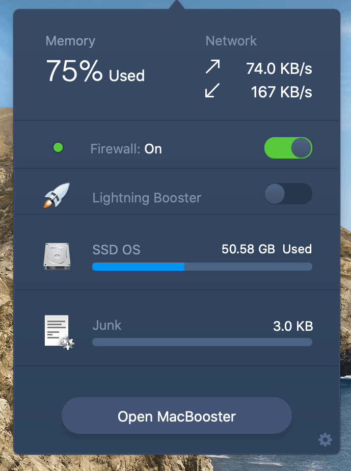 MacBooster menu bar