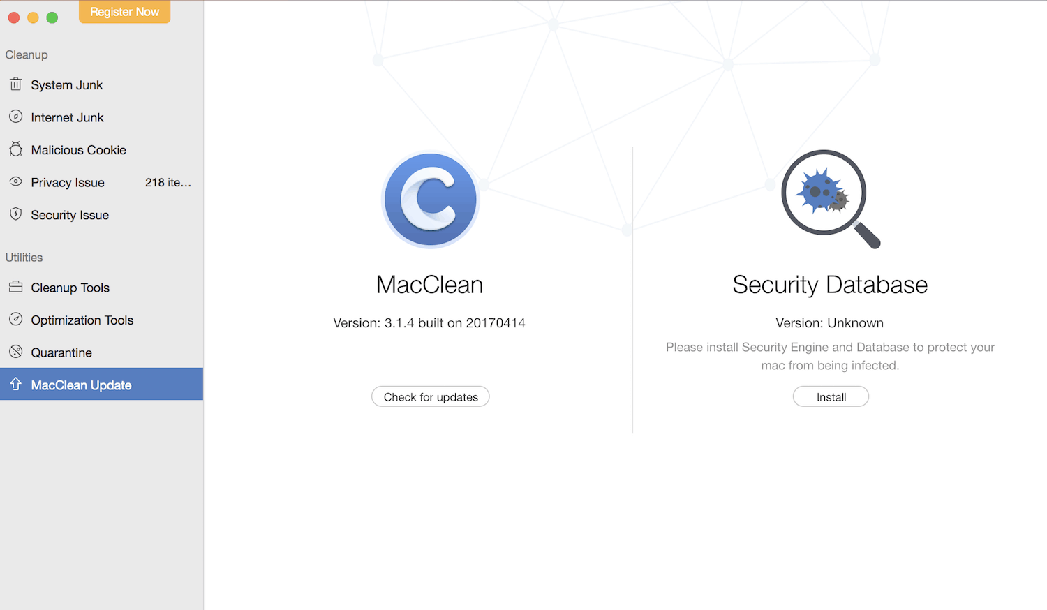MacClean main screen