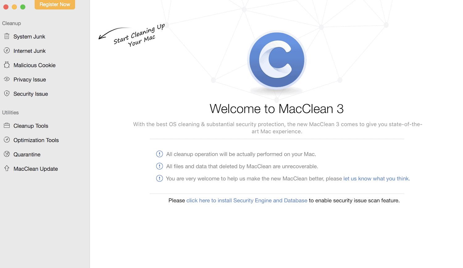 MacClean welcome screen