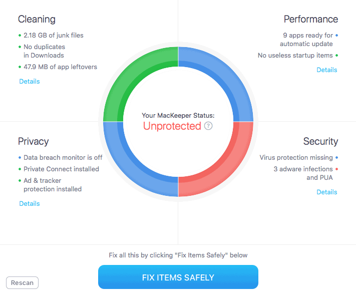 MacKeeper find and fix results