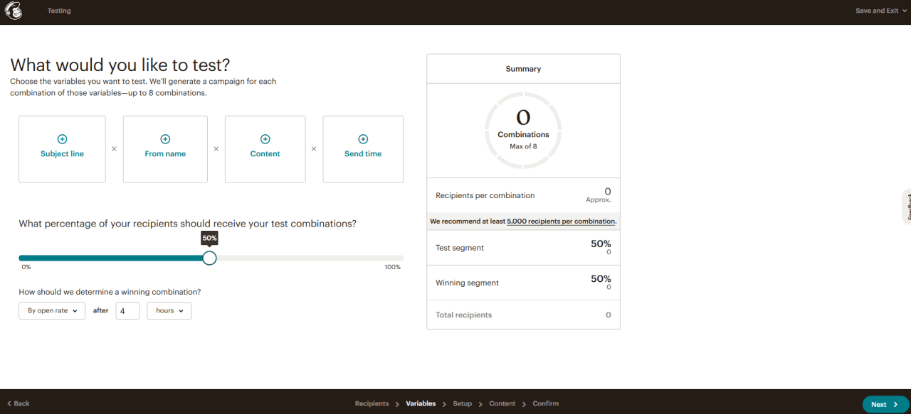 Mailchimp A/B testing