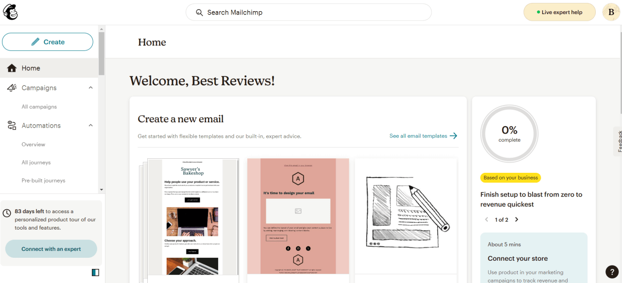 Mailchimp dashboard
