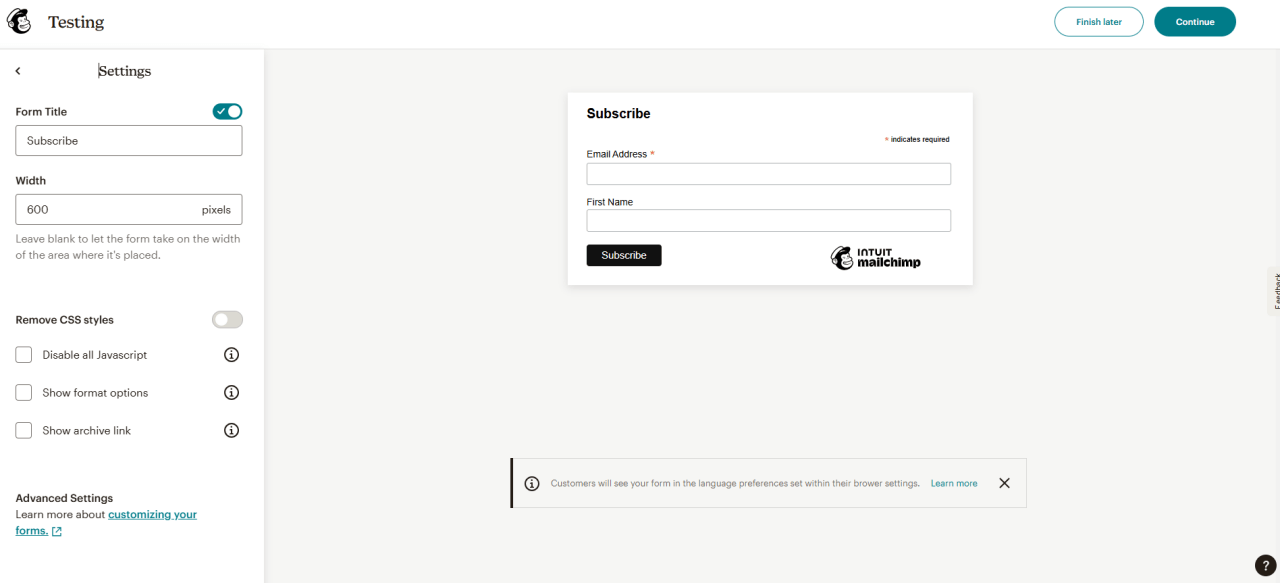 Mailchimp forms