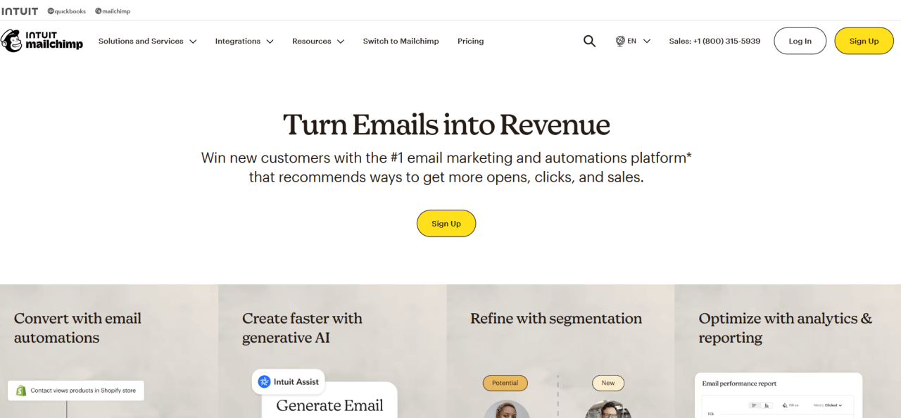 Mailchimp homepage