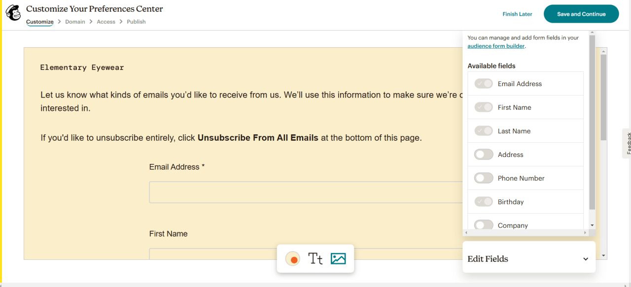 Mailchimp preference center