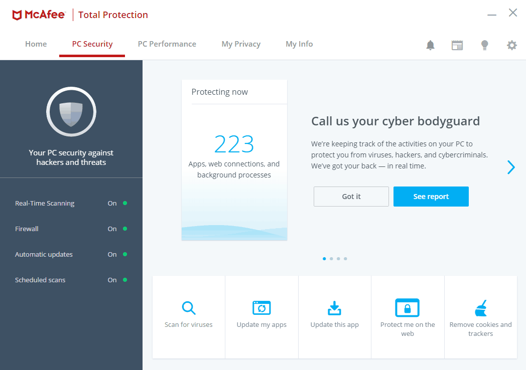 McAfee Total Protection PC security features
