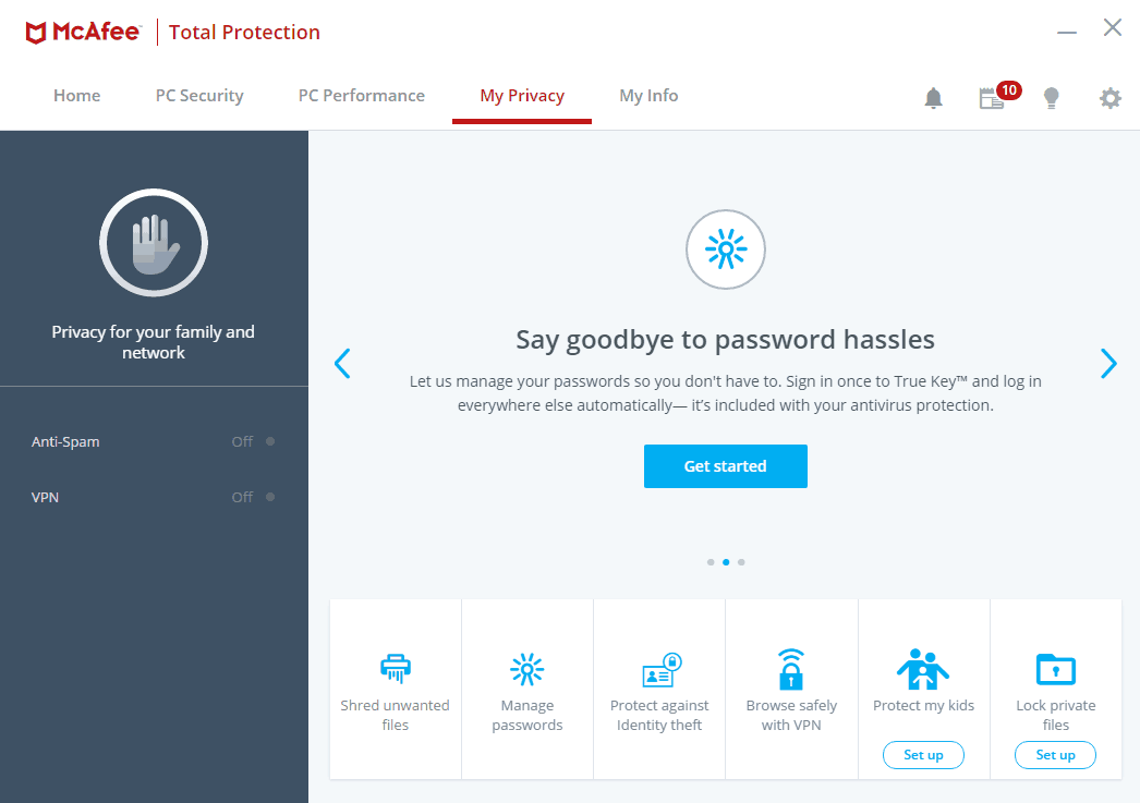 McAfee Total Protection privacy features