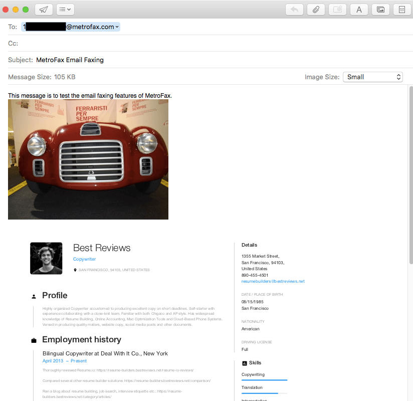 Faxing from email in MetroFax