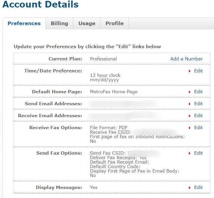MetroFax preferences