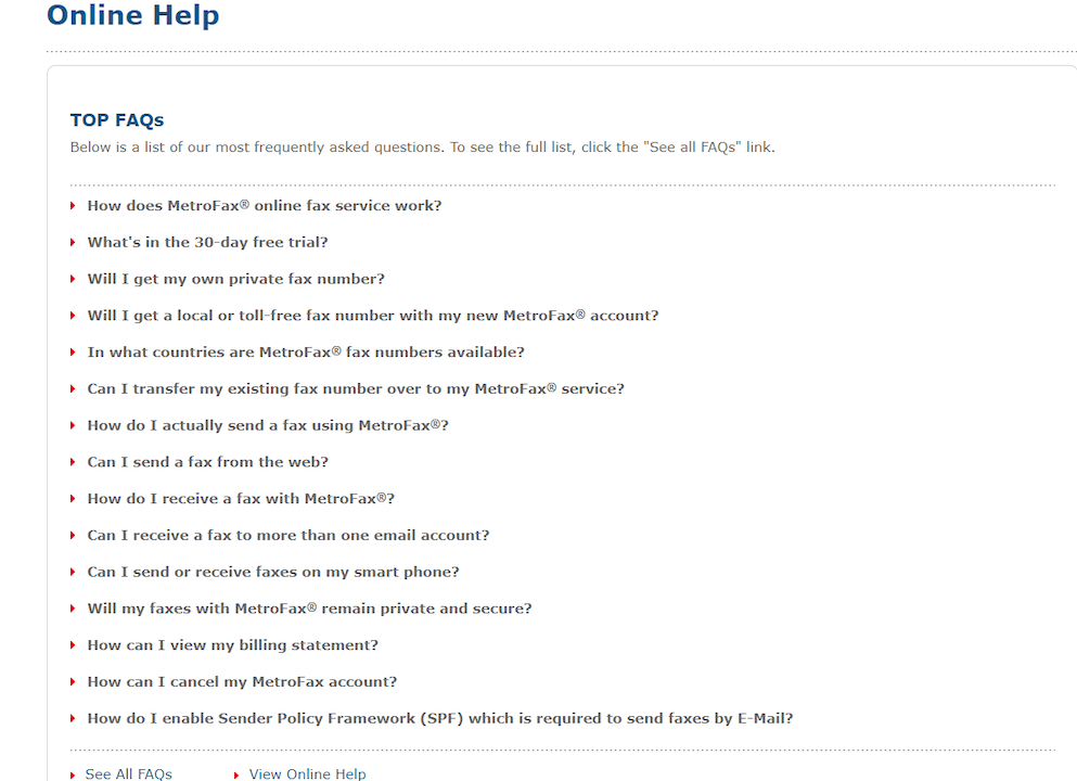 metrofax setup number selection