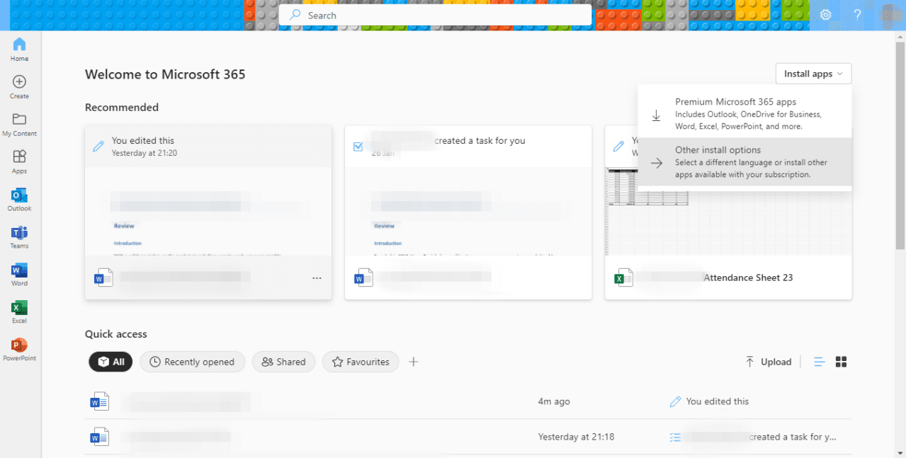Microsoft 365 homepage