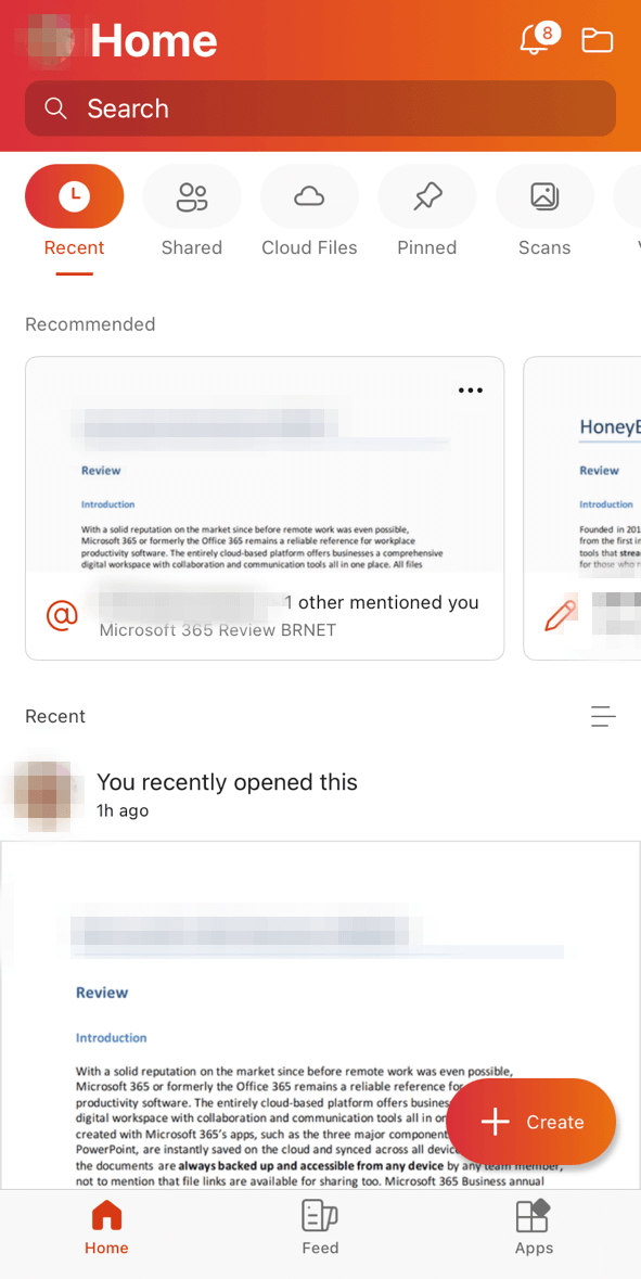 Microsoft 365 mobile dashboard