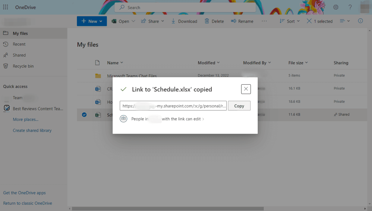 Microsoft 365 OneDrive share link