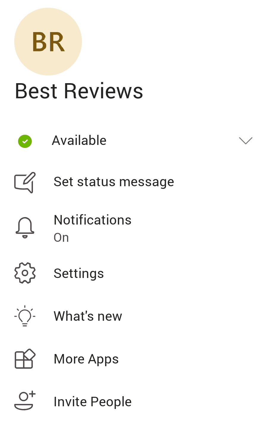 Microsoft Teams Android menu