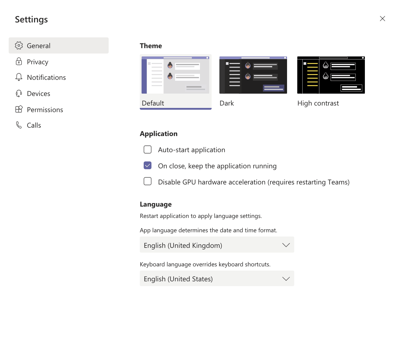 Microsoft Teams settings
