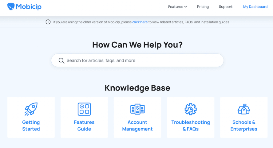 Mobicip support page