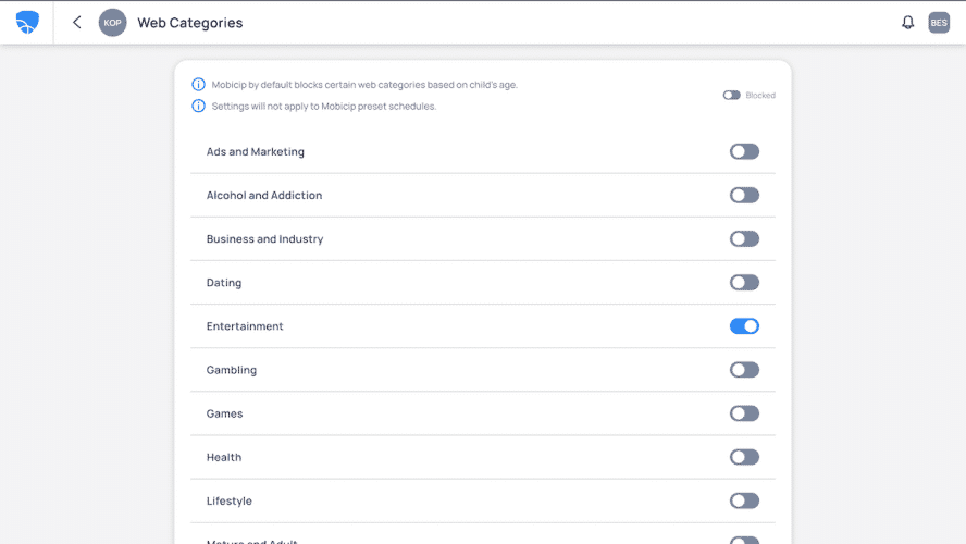 Mobicip web filtering