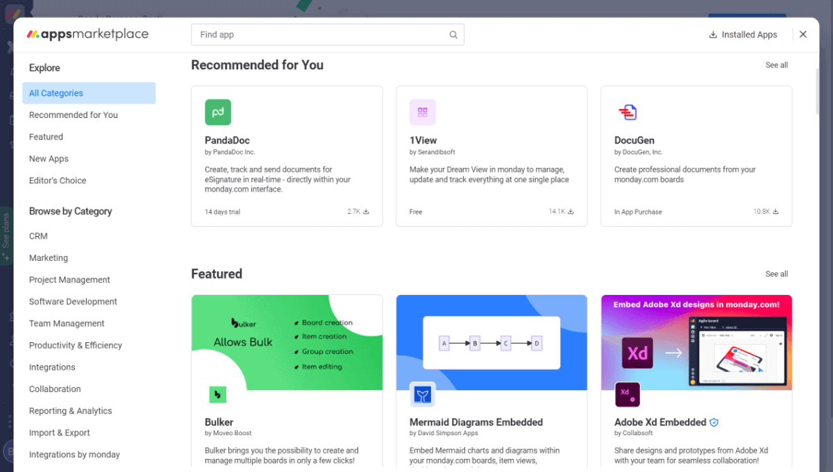 monday.com apps marketplace