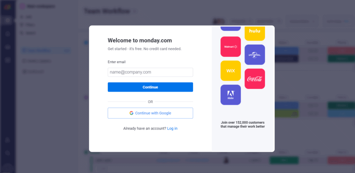 monday.com signing up