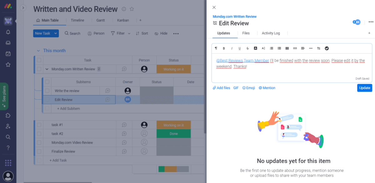 monday.com task update