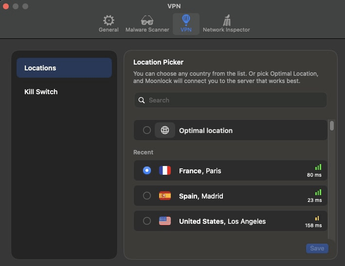 Moonlock vpn settings